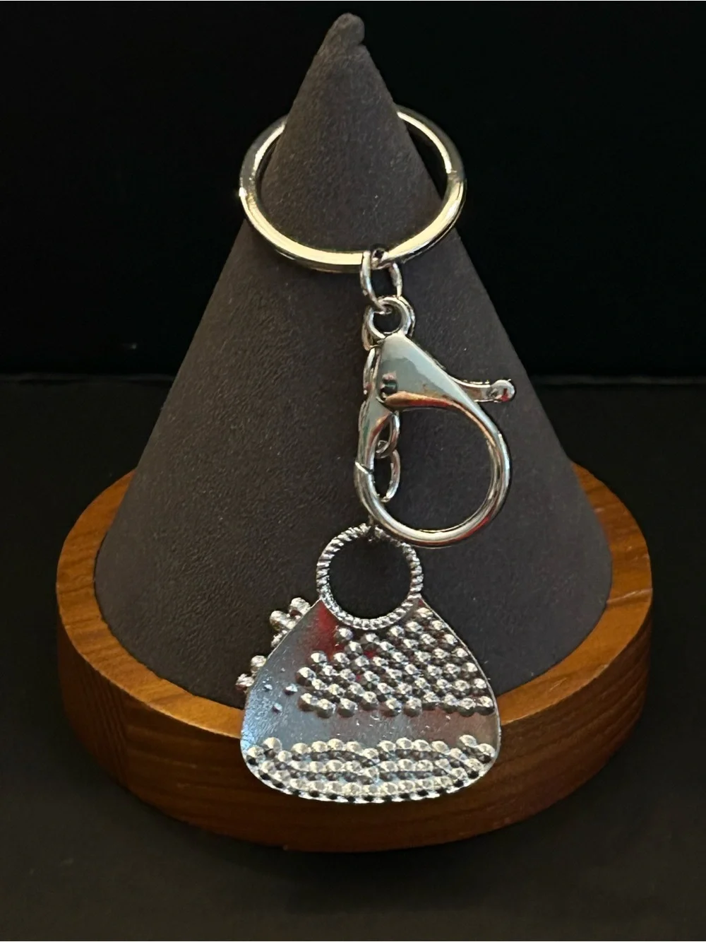Iridescent Crystal Pavé Purse 👛 Bag Charm Keychain w/Pink & Blue Flower Accents